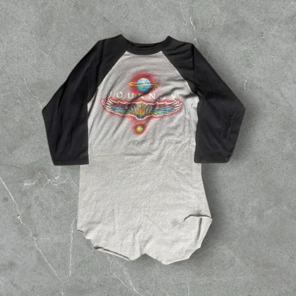 Vintage Journey Shirt Mens Large Grey Black Raglan 1980s Velva Sheen Rock Band